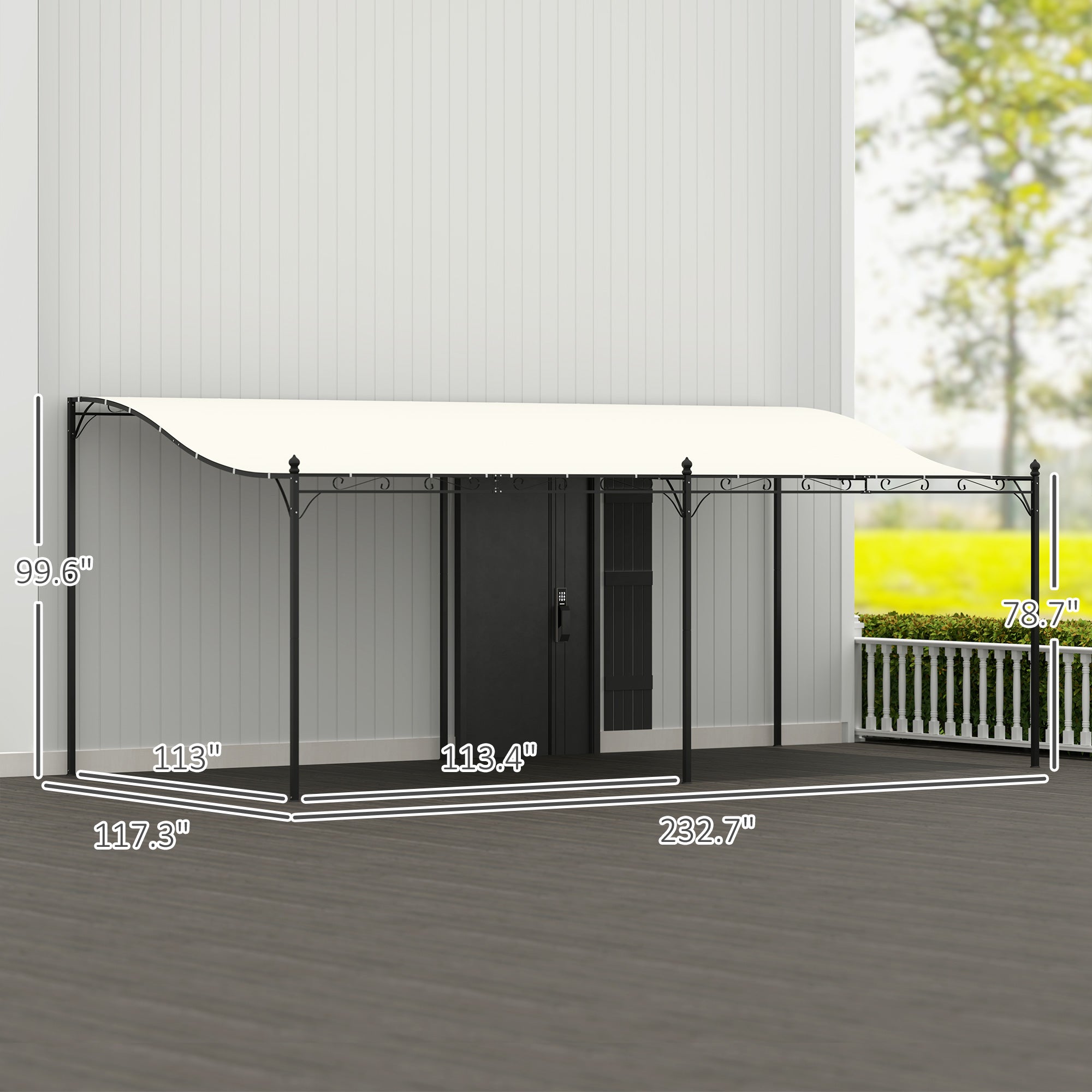 10' x 20' Wall-Mounted Outdoor Pergola Canopy, Metal Patio Canopy with Drainage Holes for Backyard Garden, Cream White