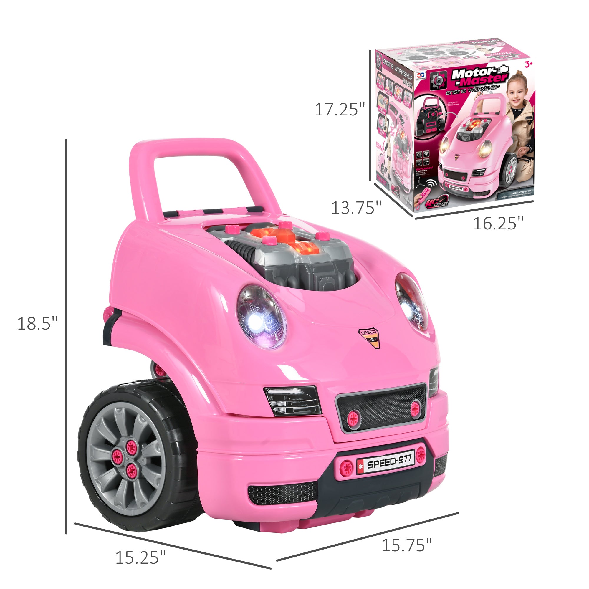 Mechanic Kids Truck Engine Toy Set, Car Service Play Set, Pink