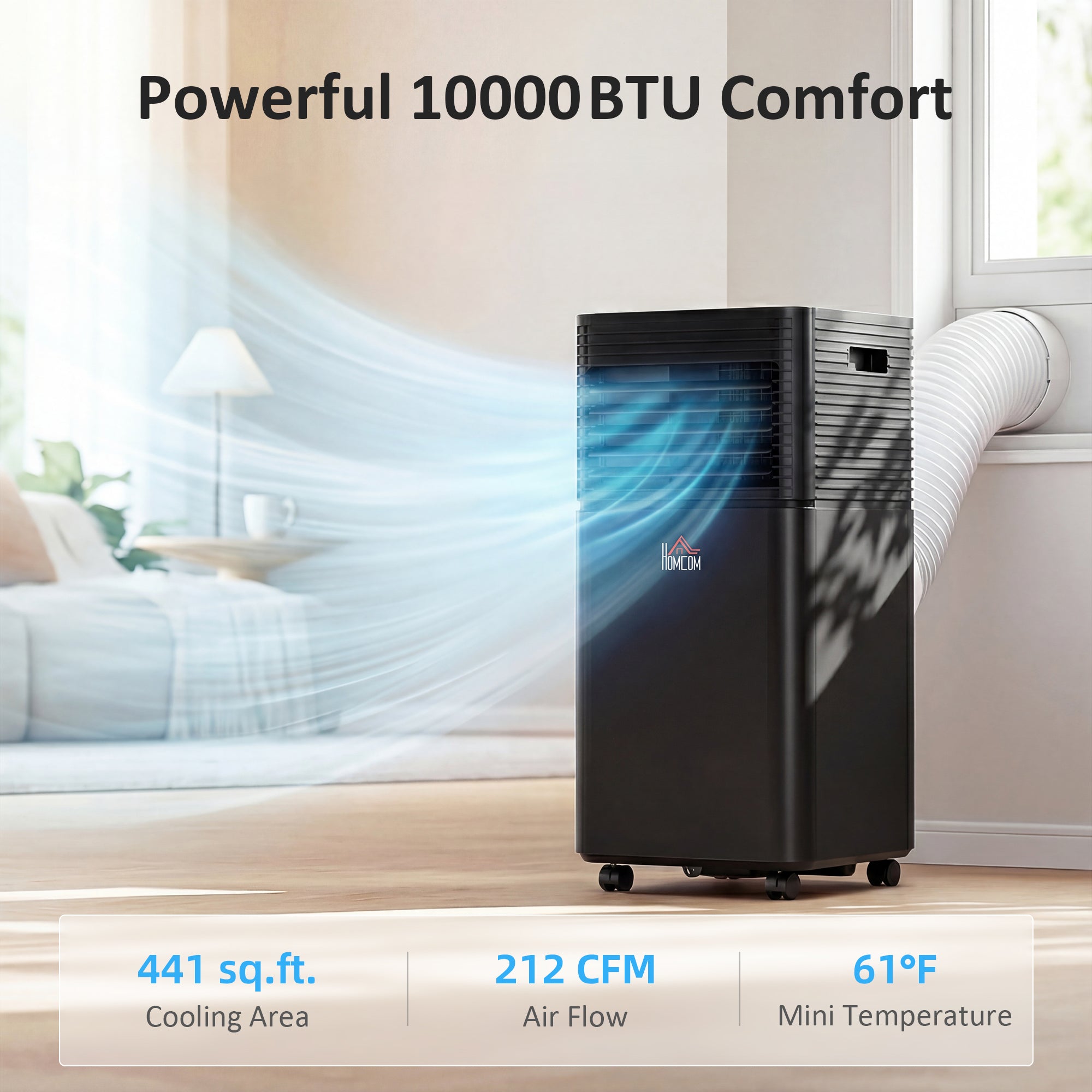 10000 BTU Portable Air Conditioner with Dehumidifier, Cooling Fan, Sleep, Remote, 24H Timer, Auto Off, Black