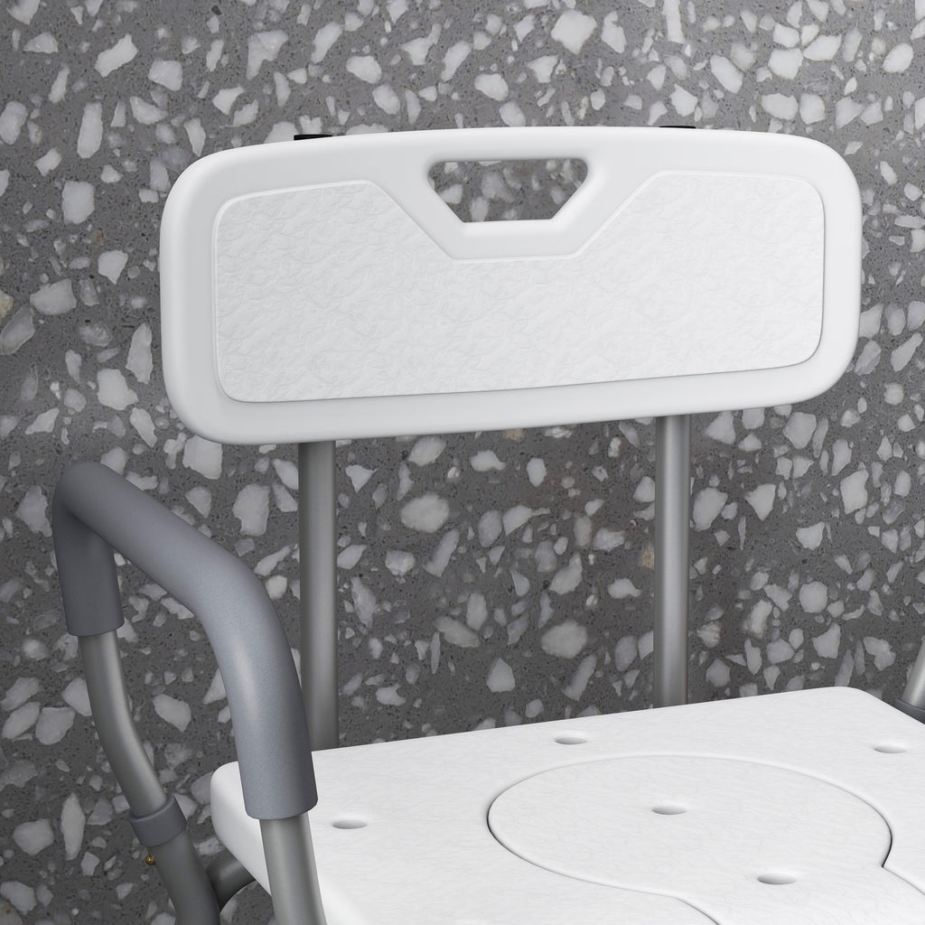 3-in-1 Shower Chair with Back and Arms, Height Adjustable Bedside Commode, Raised Toilet Seat with Non-Slip Rubber Foot Pad for Seniors, Disabled, White