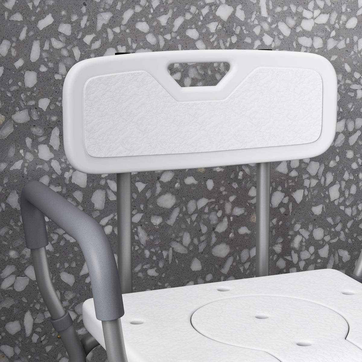 3-in-1 Shower Chair with Back and Arms, Height Adjustable Bedside Commode, Raised Toilet Seat with Non-Slip Rubber Foot Pad for Seniors, Disabled, White