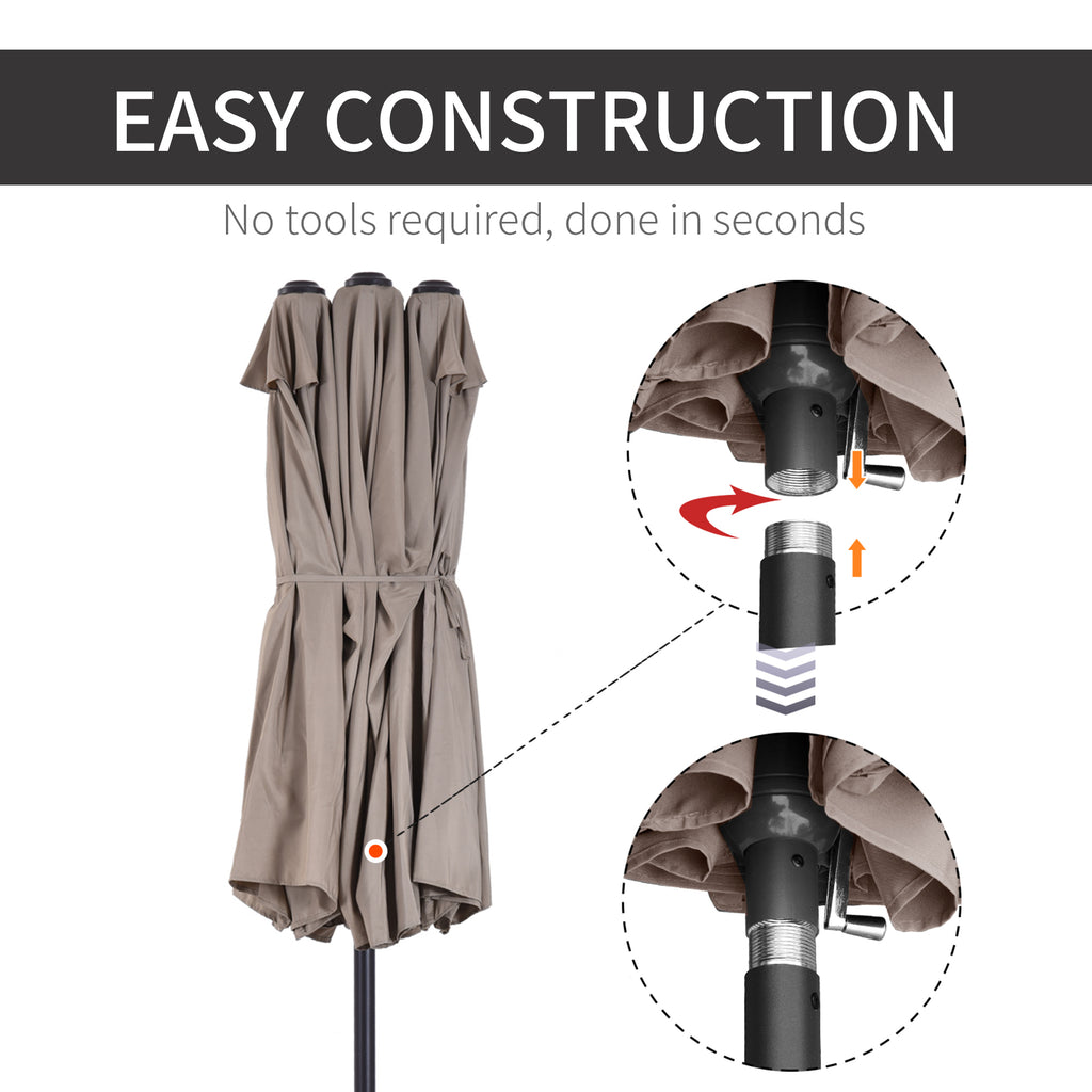 Patio Umbrella 15ft Double-Sided Outdoor Market Extra Large Umbrella with Crank Handle for Deck, Lawn, Backyard and Pool, Tan
