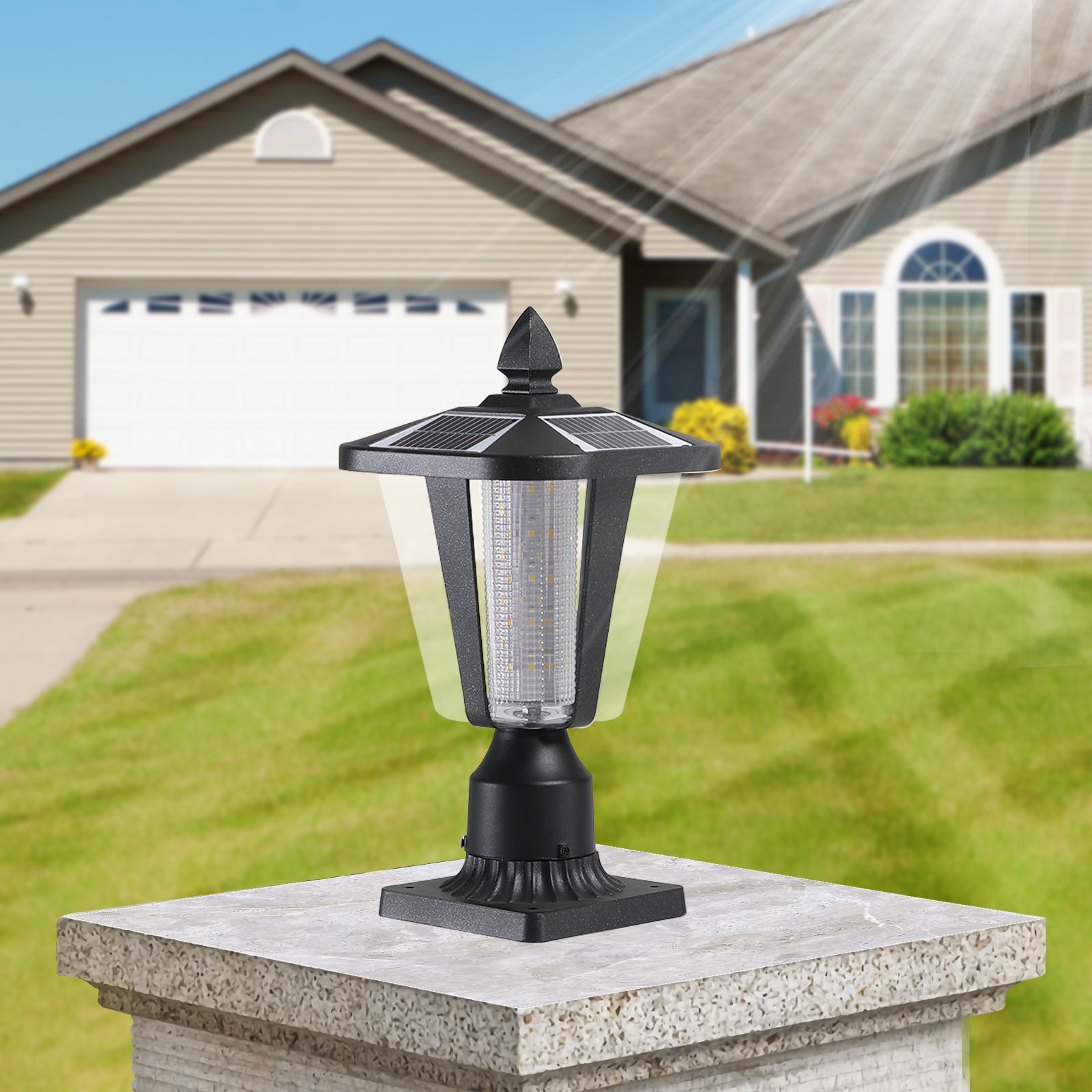 Solar Powered Outdoor Lantern with IP65 Waterproof, Modern Garden Light with LED for Pathways, Yards, 8" L x 8" W x 15" H, Black