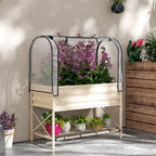 Raised Garden Bed with Legs and Cover, Metal Elevated Planter Box with Bottom Shelf and Liner for Vegetables, Cream