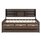 Classic Style Full Size Wooden Captain Bed with Built-in Bookshelves, 3 Storage Drawers, Trundle, 79" L x 104.5" W x 47" H, Antique Gray