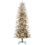 7.5' Pre Lit Artificial Flocked Christmas Trees, with Snow Branches, Warm Yellow Clear Lights, Auto Open, Extra Bulb