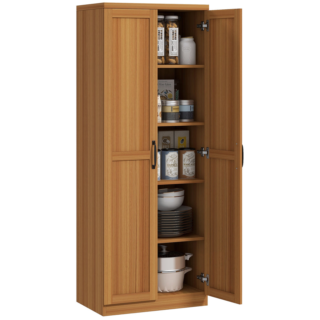 63" 2-Door Kitchen Pantry, Freestanding Cabinet with 2 Adjustable Shelves for Dining Room, Cinnamon Teak Wood Grain
