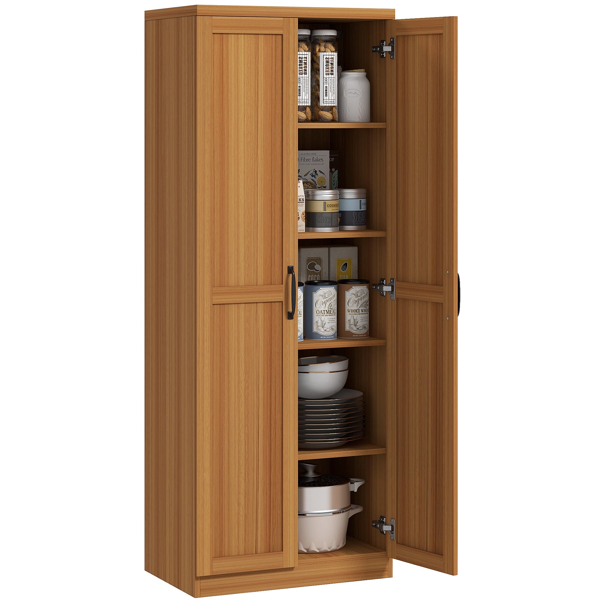 63" 2-Door Kitchen Pantry, Freestanding Cabinet with 2 Adjustable Shelves for Dining Room, Cinnamon Teak Wood Grain