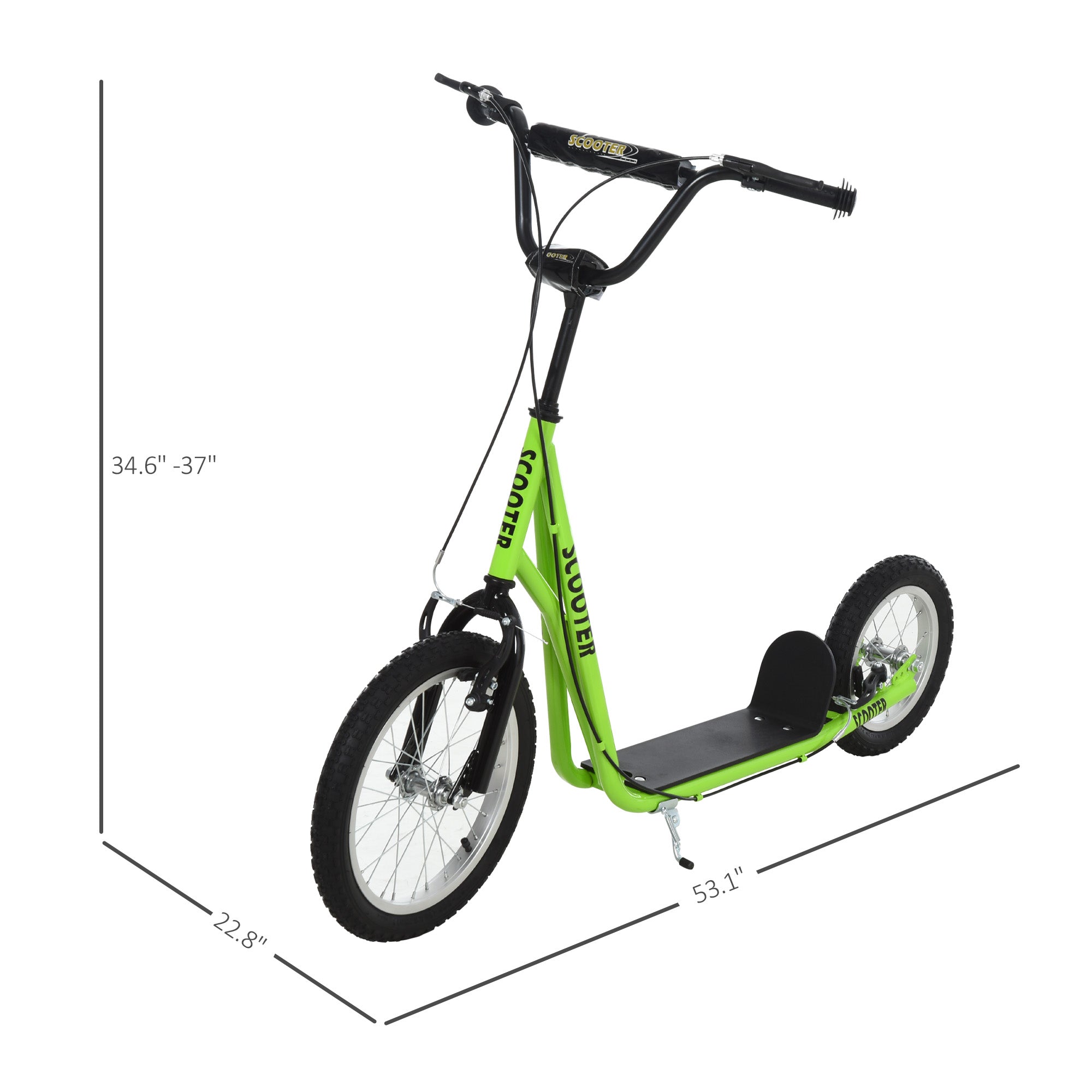 Teens Youth Scooter Ride On Toy with Adjustable Handlebar, Dual Brakes, and Inflatable Wheels For Kids 5+ - Green