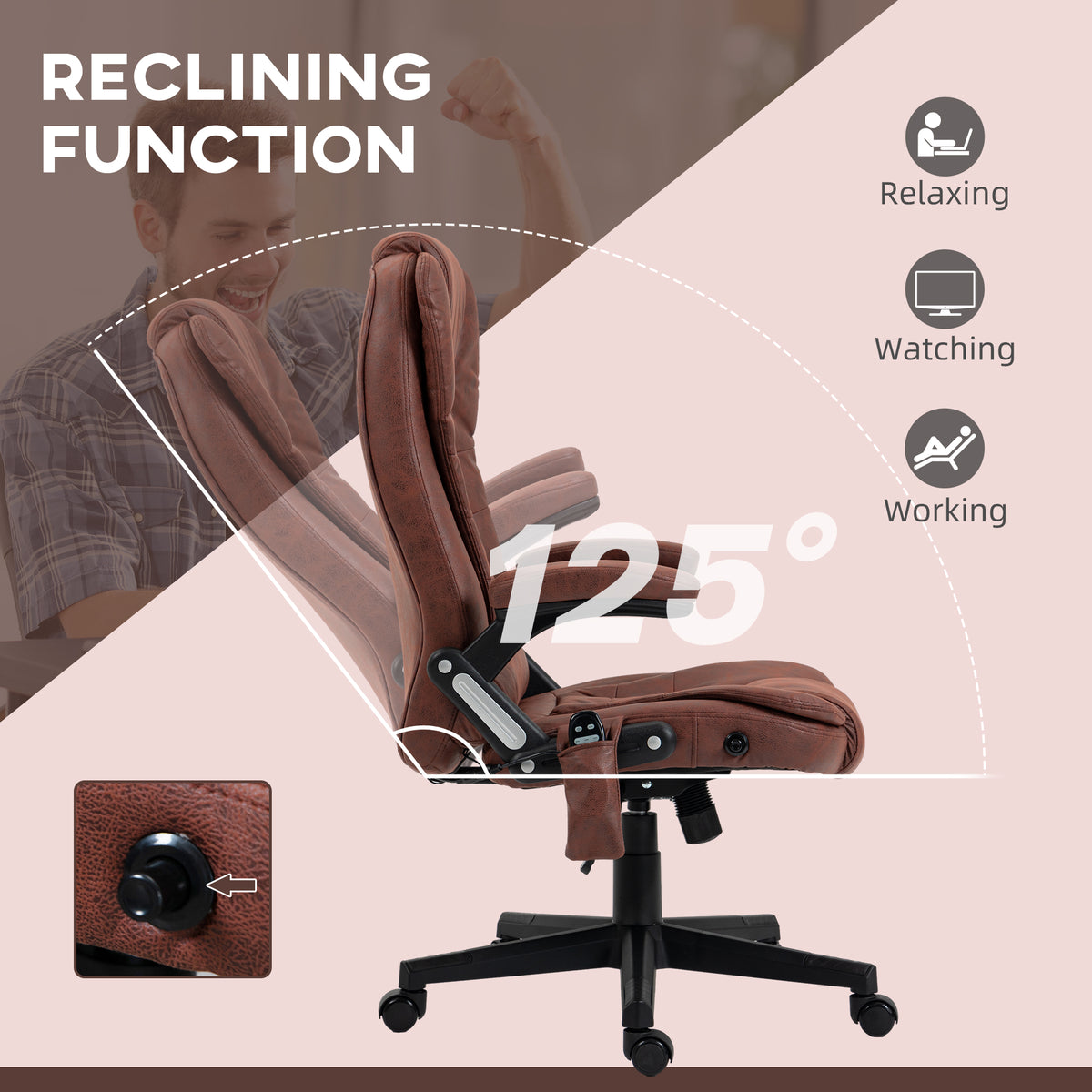6 Point Vibrating Massage Office Chair with Heat, Microfiber High Back Executive Office Chair with Reclining Backrest, Padded Armrests and Remote, Red