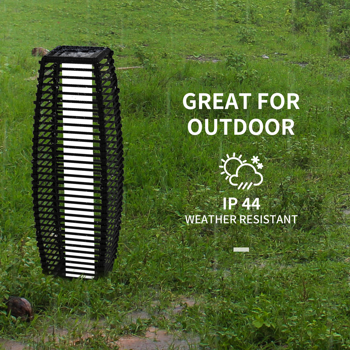 Solar Floor Lamp, Outdoor Rattan Garden Lantern Pathway Light & Decorative Driveway Lighting, Black