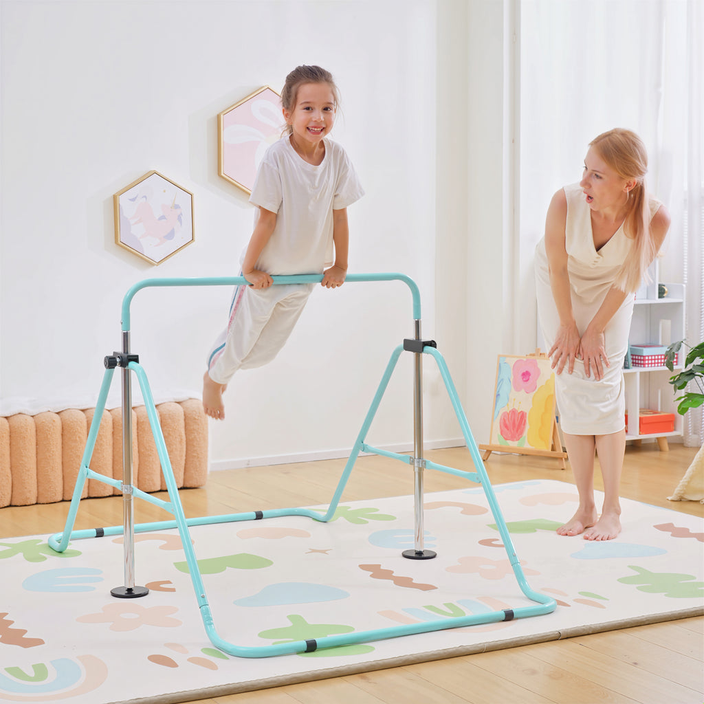 Folding Gymnastics Bar for Kids, Adjustable Height, Green