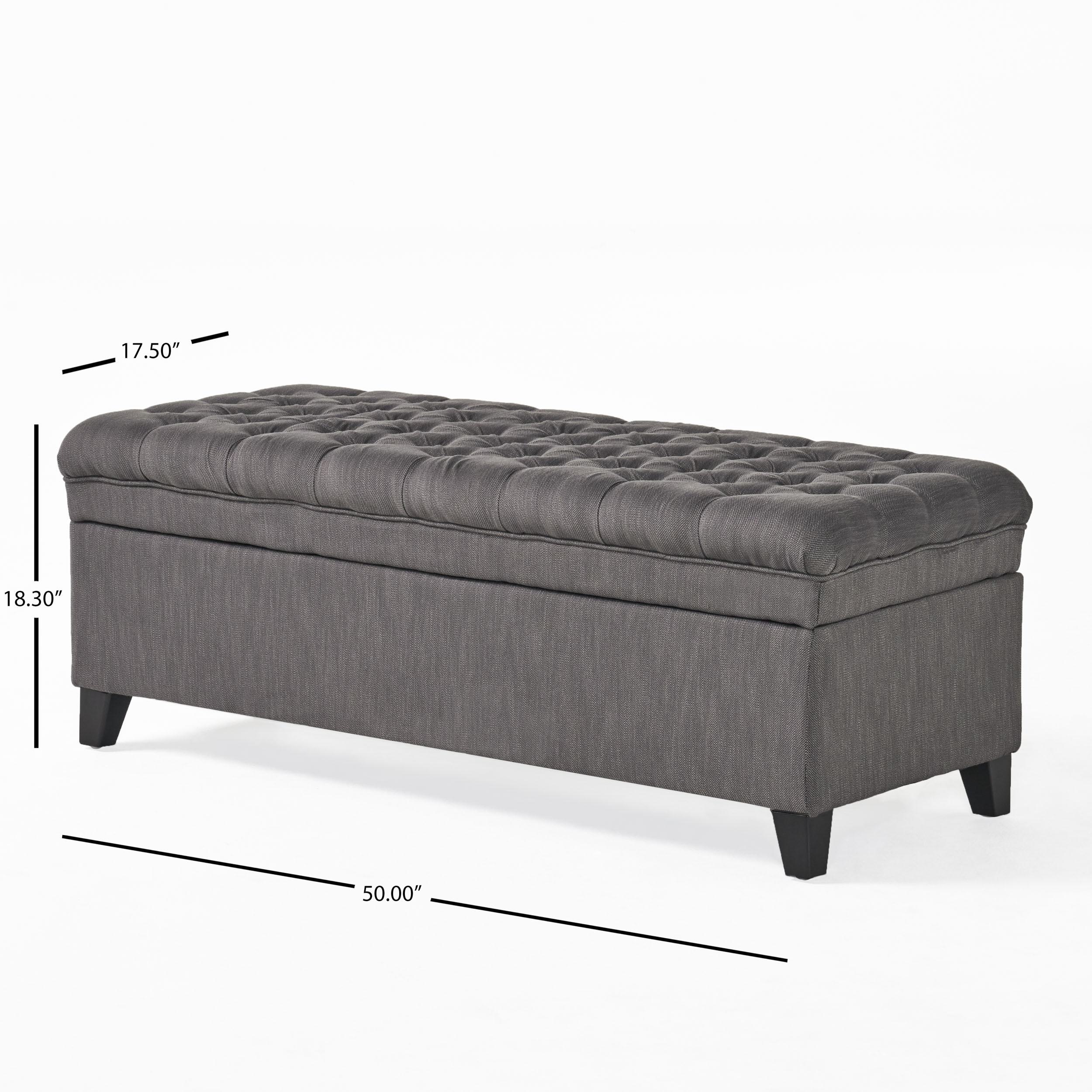 Storage Ottoman with Birch Legs, Hand-Tufted Fabric, 50" L x 20.5" W x 18.25" H, Spot Clean, Gray