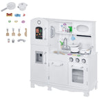 Kids Kitchen Playset with Telephone, Wooden Kitchenette for kids with Cookware, Storage Cabinet, Water Dispenser, Blackboard, Toddler Pretend Play Kitchen with Cooking Accessories for Aged 3+