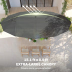 Extra Large 15 ft Patio Umbrella, Double-Sided Wide Outdoor Umbrella with Crank Handle and Air Vents for Backyard, Deck, Pool, Market, Gray