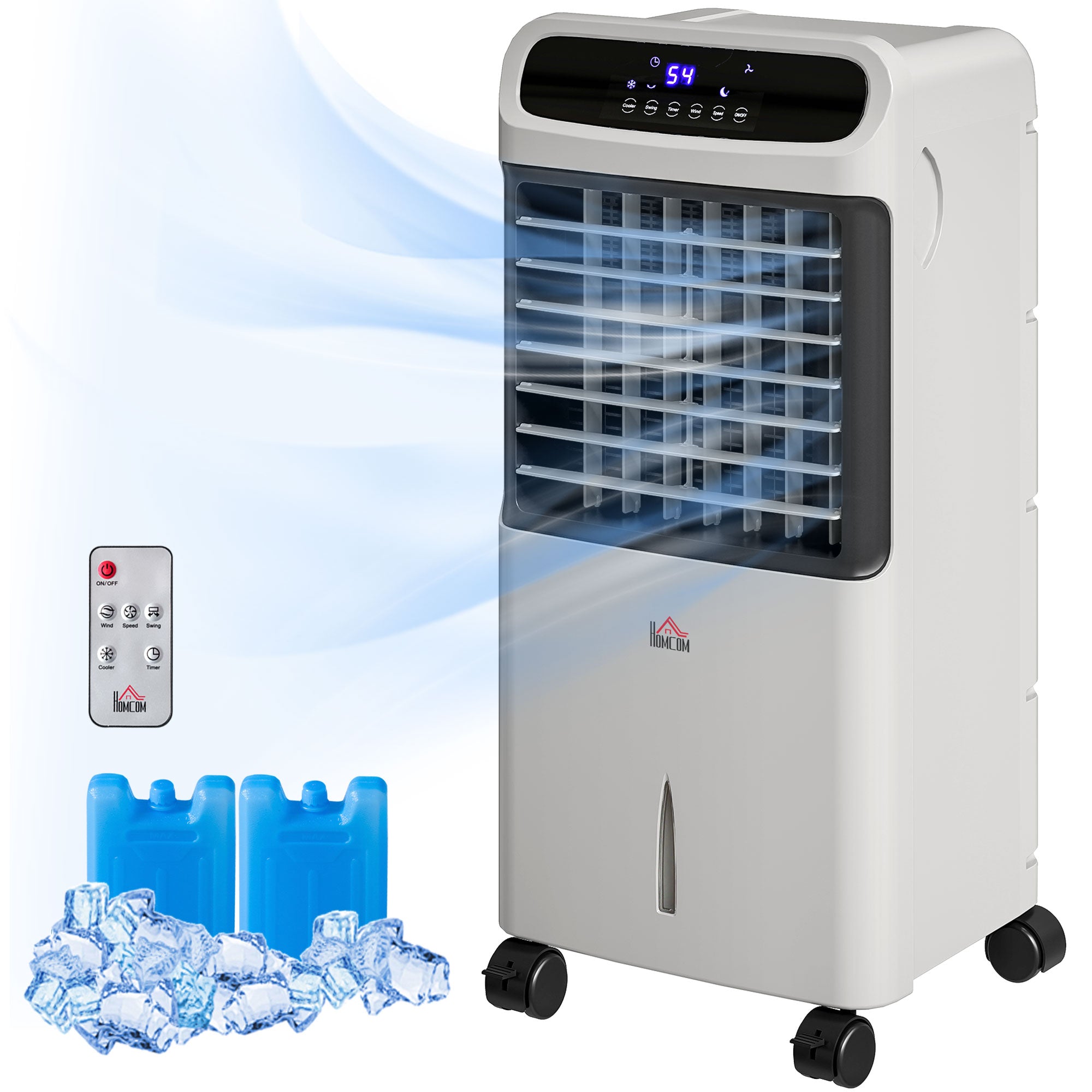 3-In-1 Ice Cooling Fan, Mobile Evaporative Air Cooler with Remote, Timer, Oscillating for Home Office, Bedroom, Gray