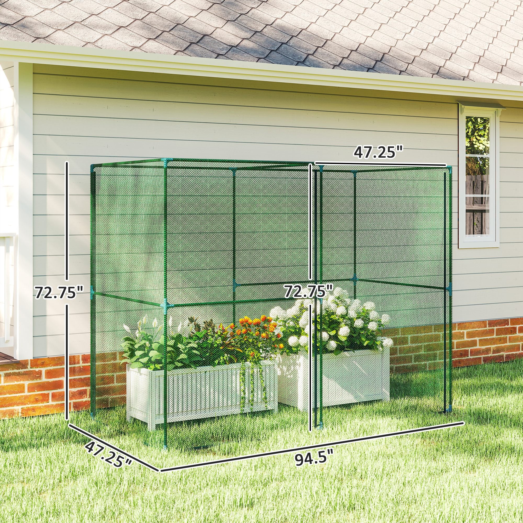 Walk-in Crop Cage, Plant Protectors from Animals with Roll Up Zippered Door, 7.9' x 3.9' x 6.1', Green
