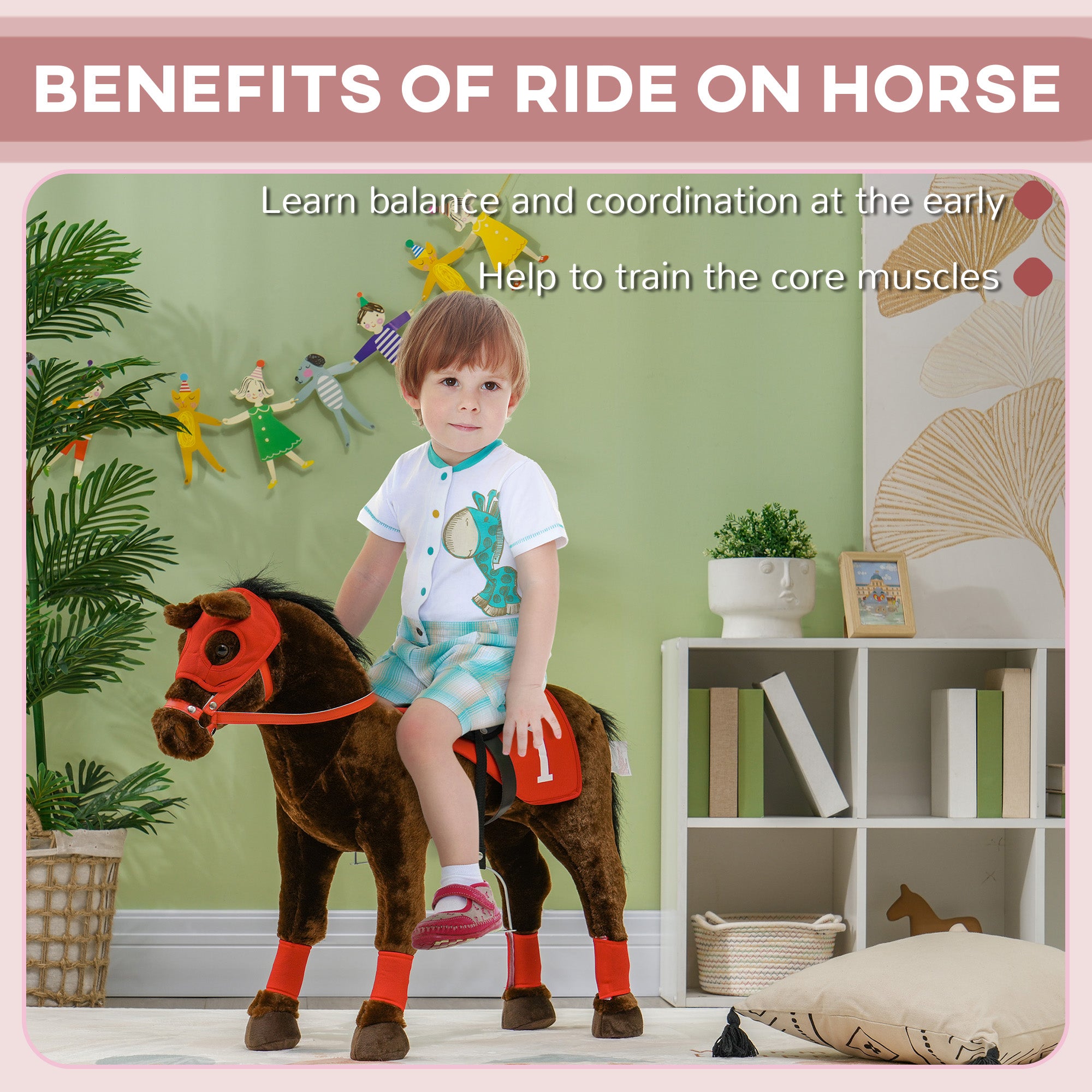 Ride on Horse for Kids 3-8 Years Old w/ Neighing Sound, Saddle & Stirrups