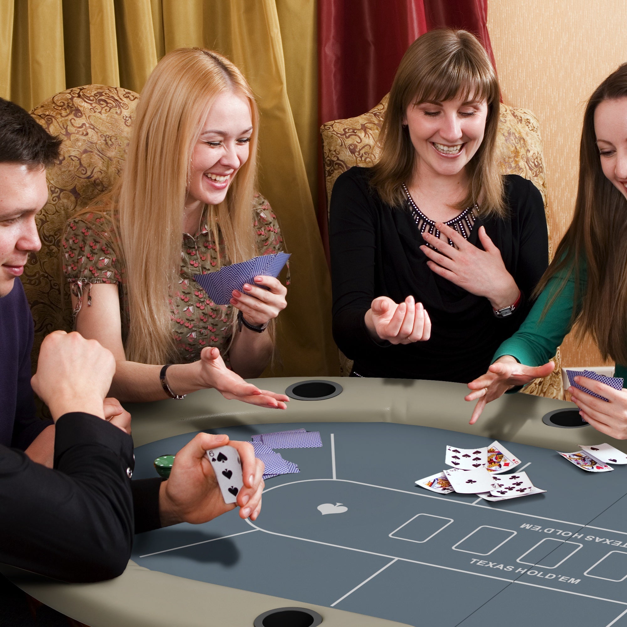 Foldable Poker Table Blackjack Texas Holdem Poker Game Table with Cup Holders, 70" Oval, Blue