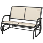 2-Person Outdoor Glider Bench, Patio Double Swing Rocking Chair Loveseat w/Powder Coated Steel Frame for Backyard Garden Porch, Beige