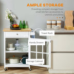 27" Rolling Kitchen Island Cart with Drawer and Glass Door Cabinet, Kitchen Trolley with Adjustable Shelf and Towel Rack, White