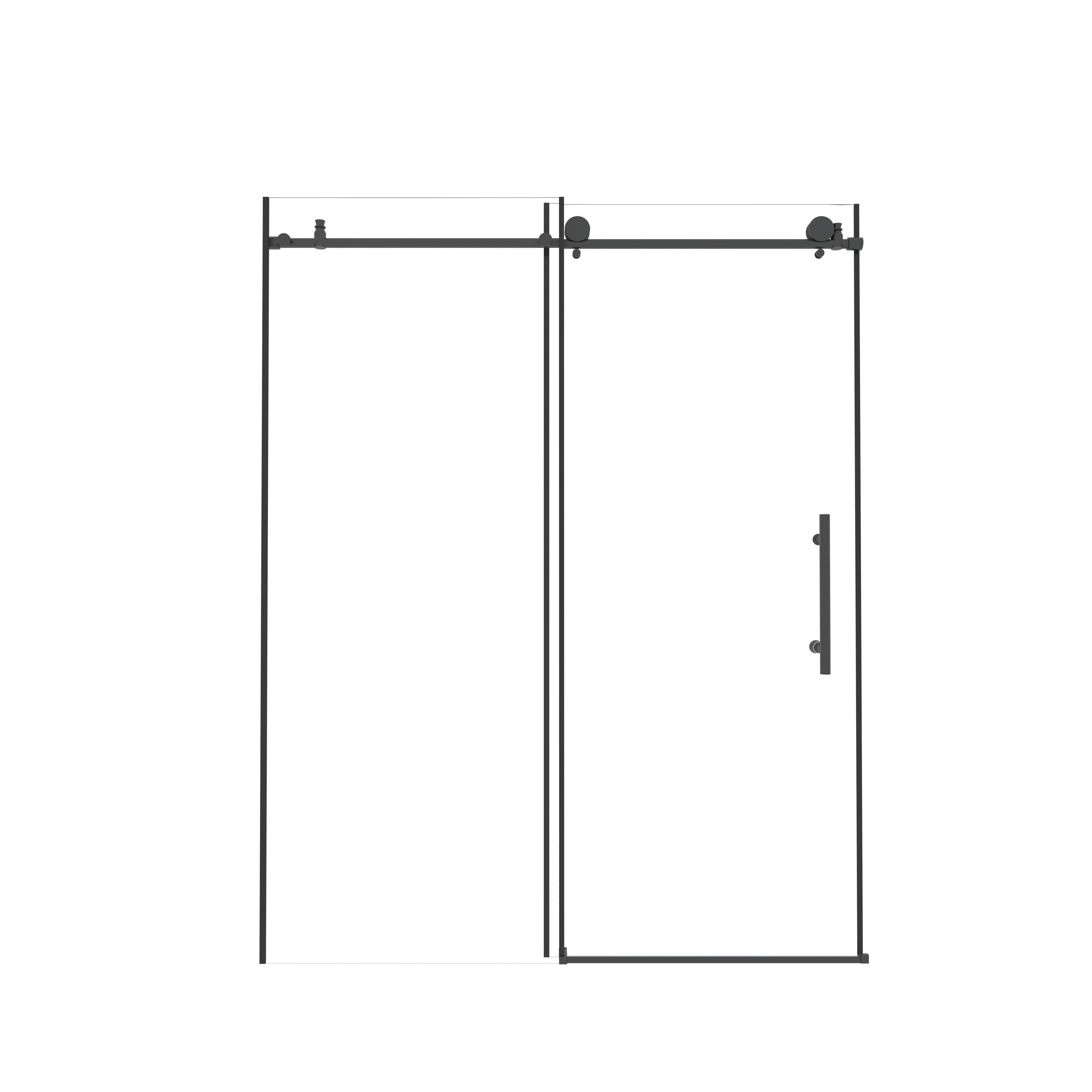 Frameless Sliding Shower Door with Explosion-Proof Film and Smooth Stainless Steel Rollers, Panel for Bathroom, 60" L x 0.5" W x 76" H, Matte Black
