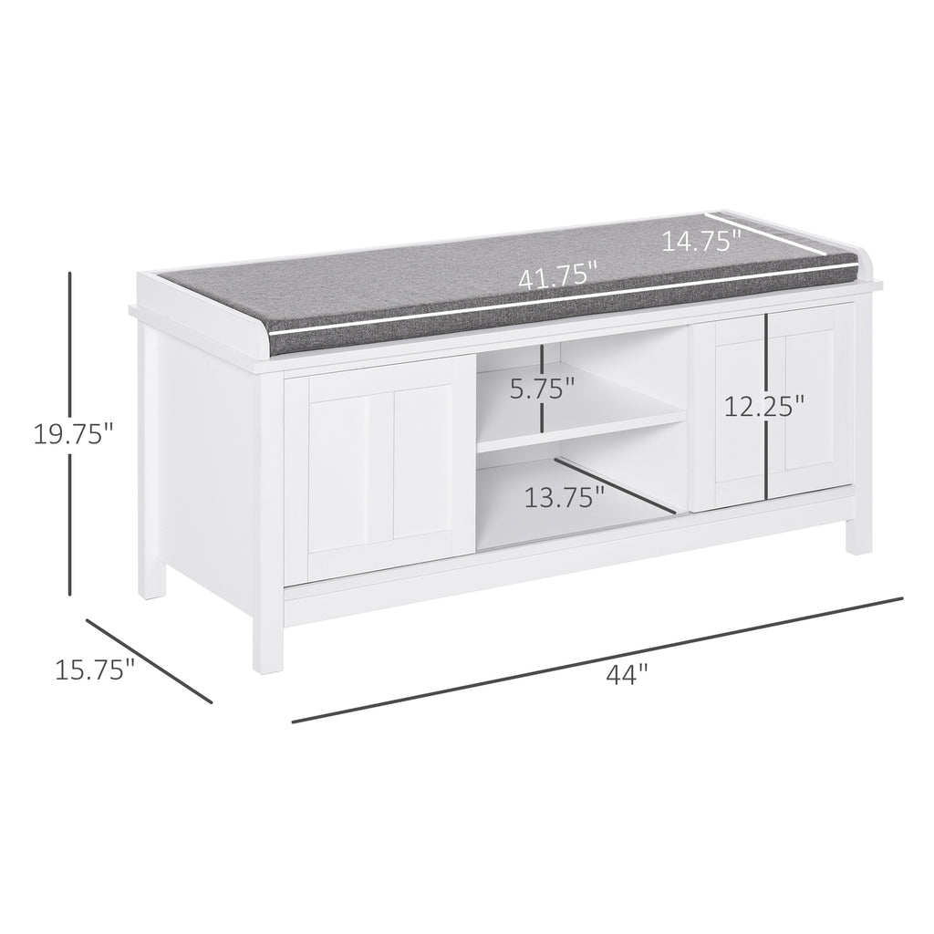 Entryway Shoe Bench Storage Ottoman with Sliding Doors, Adjustable Shelving, 6 Compartments, and Padded Seat, Holds 10 Pairs, White
