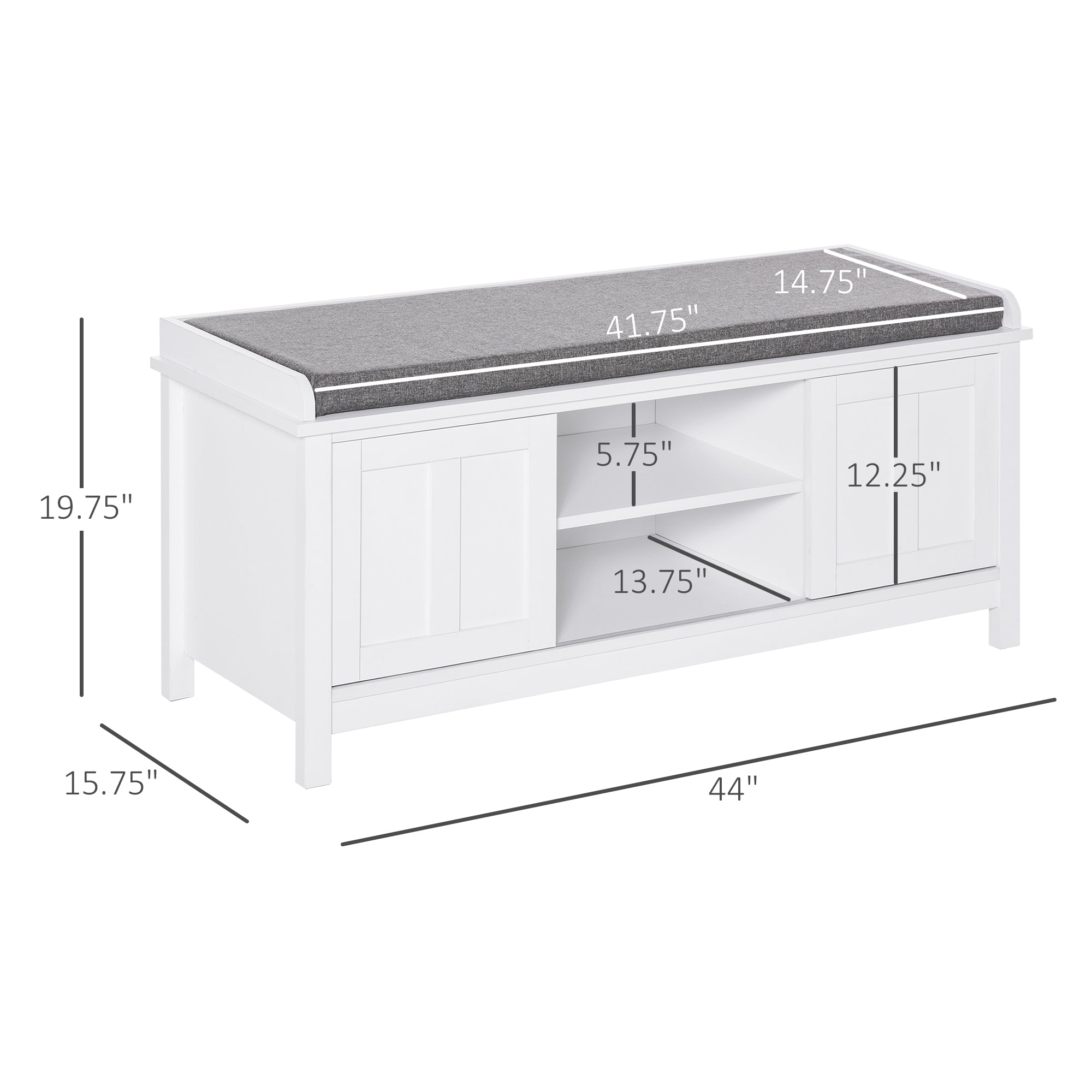 Entryway Shoe Bench Storage Ottoman with Sliding Doors, Adjustable Shelving, 6 Compartments, and Padded Seat, Holds 10 Pairs, White