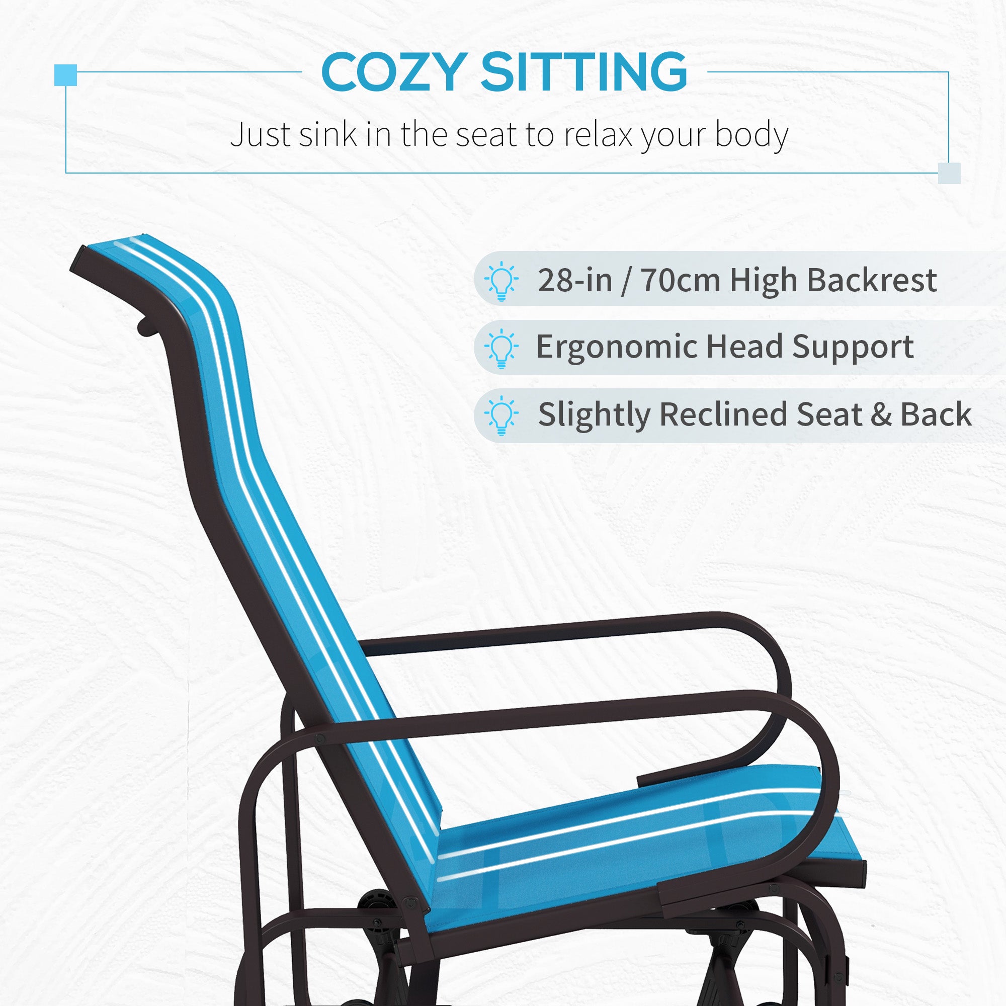 Gliding Lounger Chair, Single Rocker with Lightweight Metal & Mesh Construction, Blue