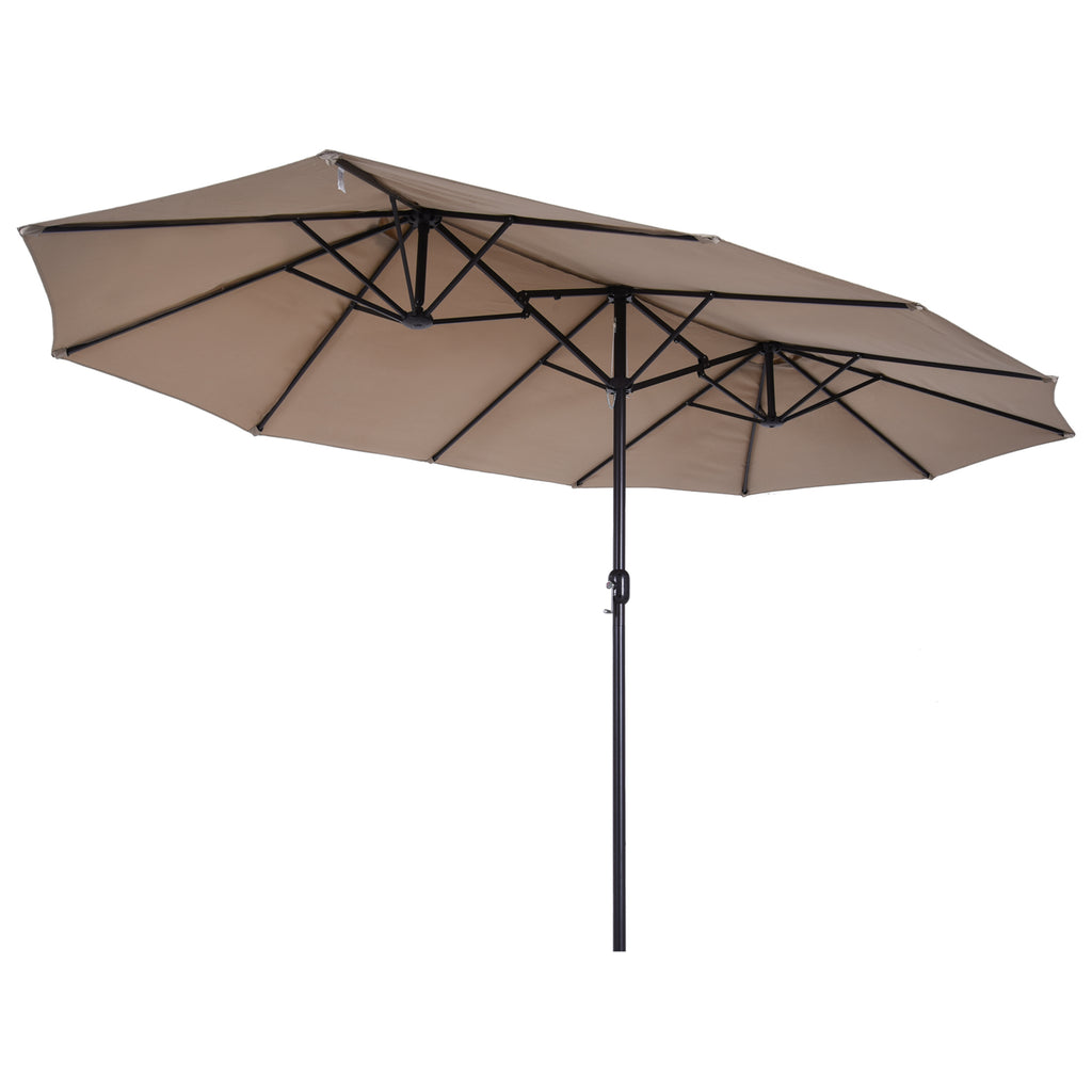 Patio Umbrella 15ft Double-Sided Outdoor Market Extra Large Umbrella with Crank Handle for Deck, Lawn, Backyard and Pool, Tan