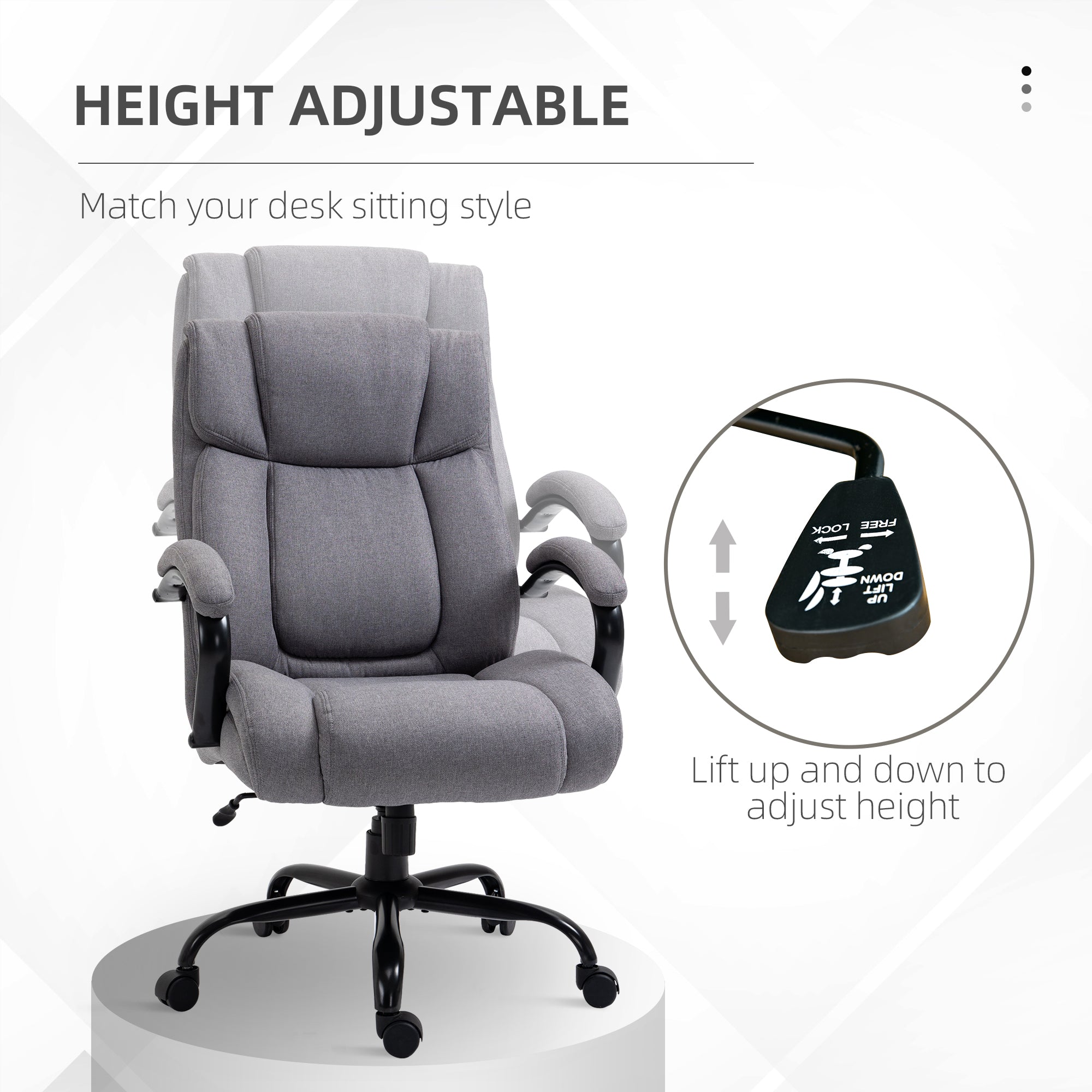 Big and Tall Executive Office Chair, Ergonomic Heavy-Duty High Back Computer Desk Chair 484lbs with Wide Seat, Linen Fabric, Adjustable Height, Swivel Wheels, Light Gray
