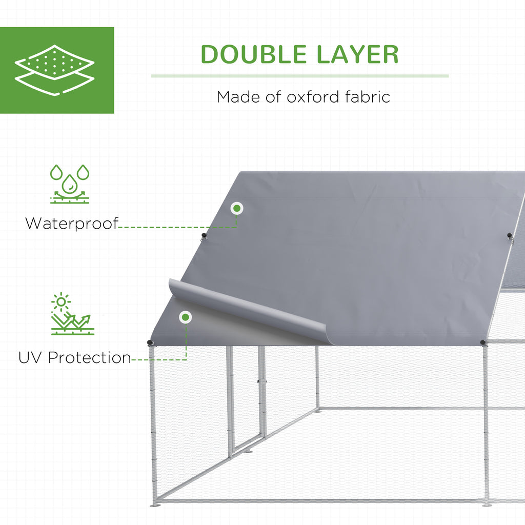 Large Chicken Coop Metal Chicken Run for Chickens with Waterproof and Anti-UV Cover, Spire Shaped Walk in Fence Cage Hen House for Outdoor and Yard Farm Use, 1.3" Dia, 9.8' x 26.2' x 6.4'