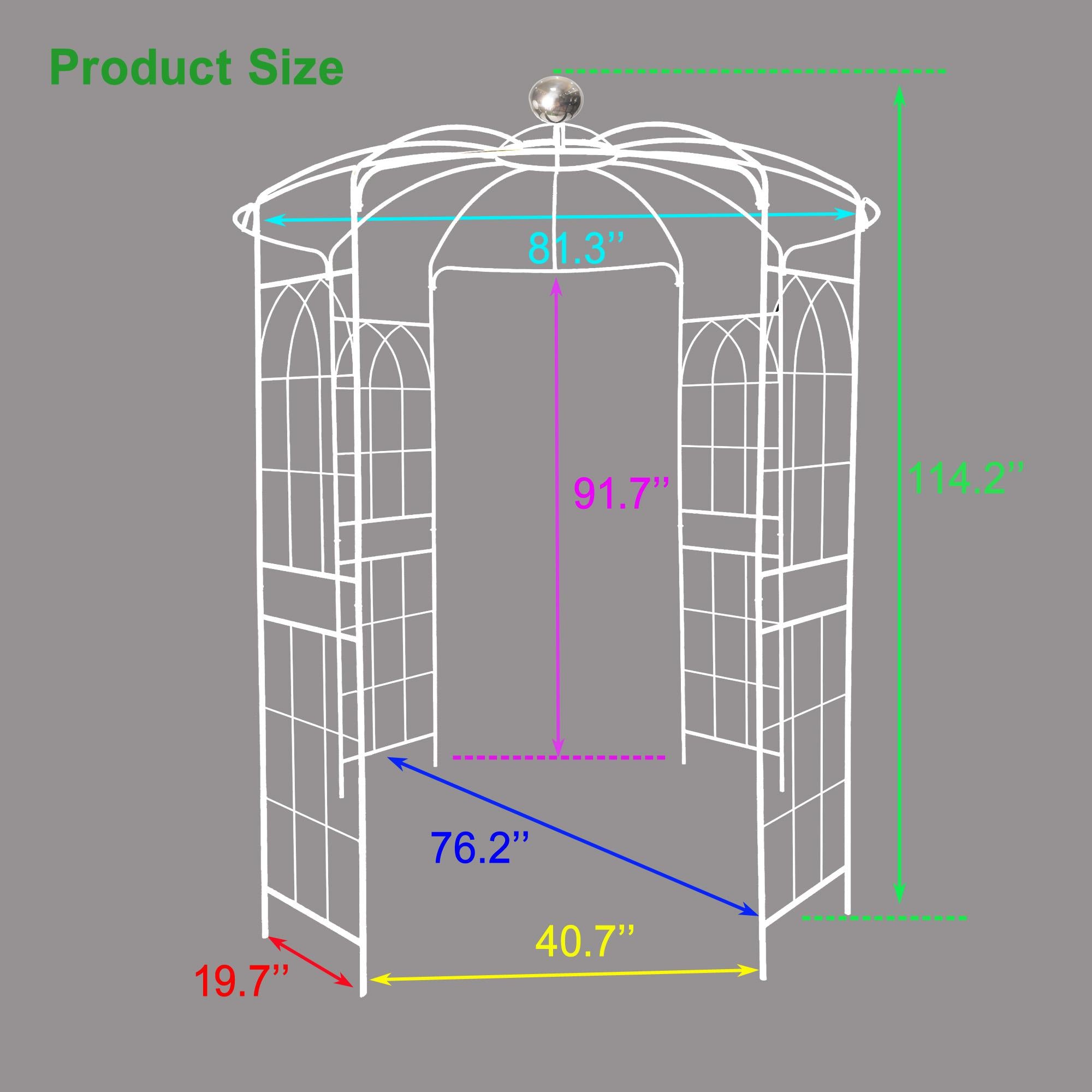 Birdcage Shape Garden Arbor with Iron Construction, Arch Pergola Pavilion for Wedding, Ceremony, 81.5" L x 81.5" W x 114" H, Cream White
