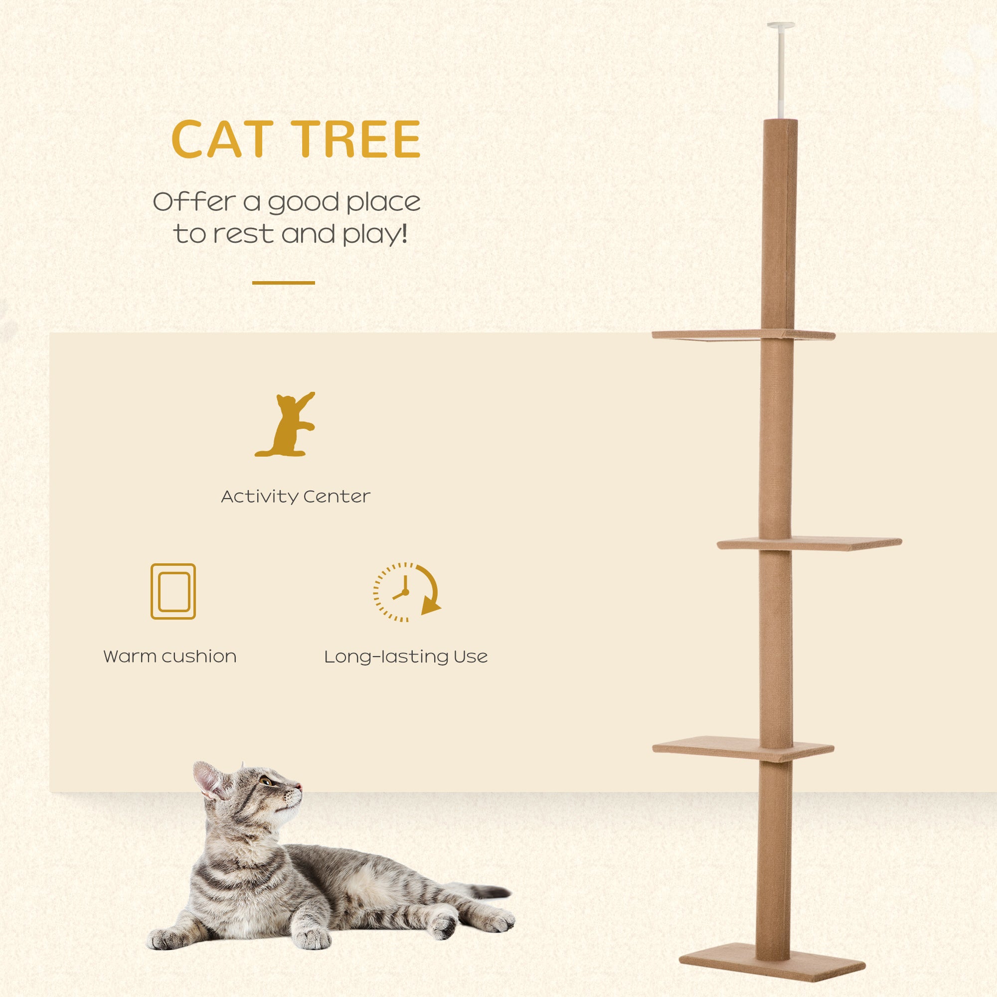 4-level Platform Cat Tree with Sisal-Covered Scratching Posts Natural Cat Tree Activity Center for kittens, Brown