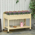 Raised Garden Bed, 47" x 22" x 33", Elevated Wooden Planter Box w/ Lockable Wheels, Storage Shelf, and Bed Liner for Backyard, Patio, Natural