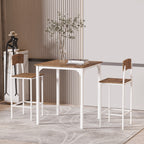 3 Piece Industrial Counter Height Dining Table Set, Bar Table & Chairs with Steel Legs & Footrests, White