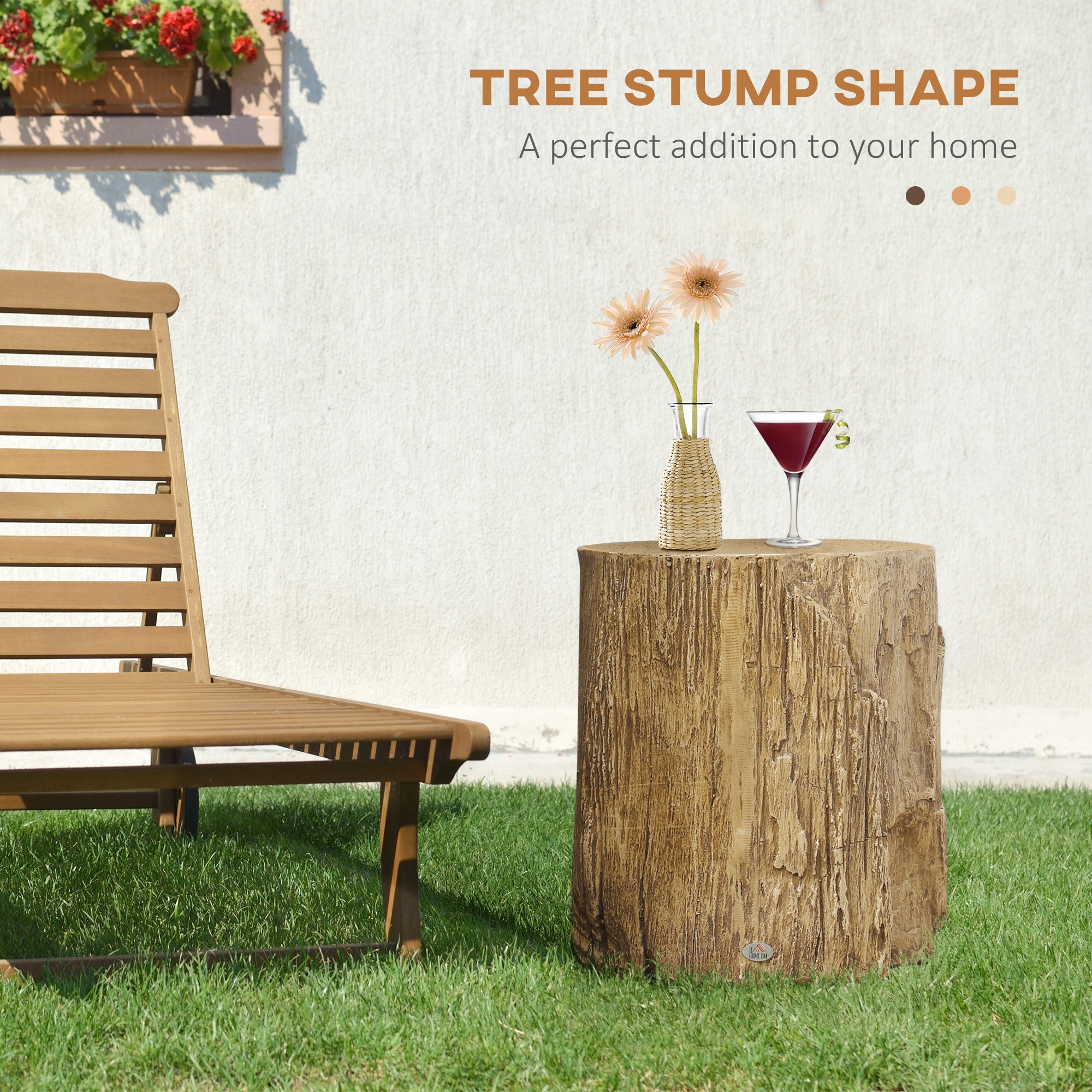17" Tall Tree Stump End Table, Concrete Sofa Side Table for Indoor and Outdoor Use, Garden Stool