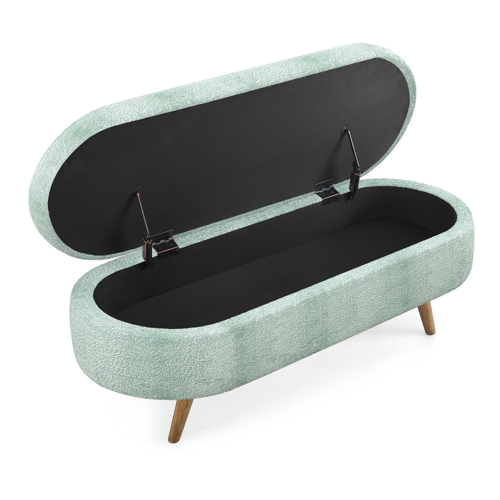 Oval Storage Ottoman Bench with Foam Cushion and Sturdy Rubberwood Legs, Multi-Use Footstool for Bedroom, 43.5" L x 16" W x 16" H, Cyan