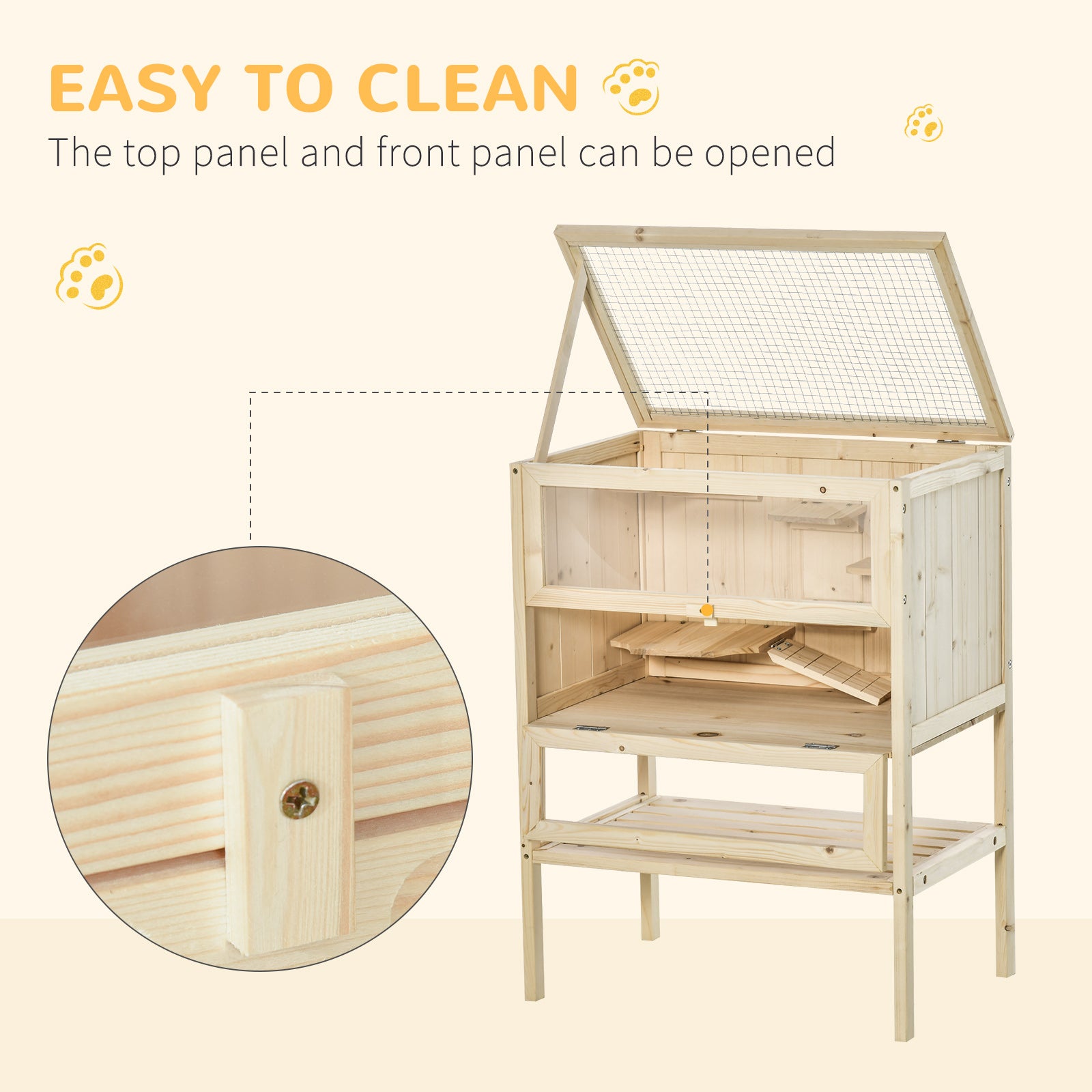 3-Tier Wooden Hamster Cage Mice and Rat Cage Small Animals Hutch with Openable Top, Front Door, Shelf, Natural Wood