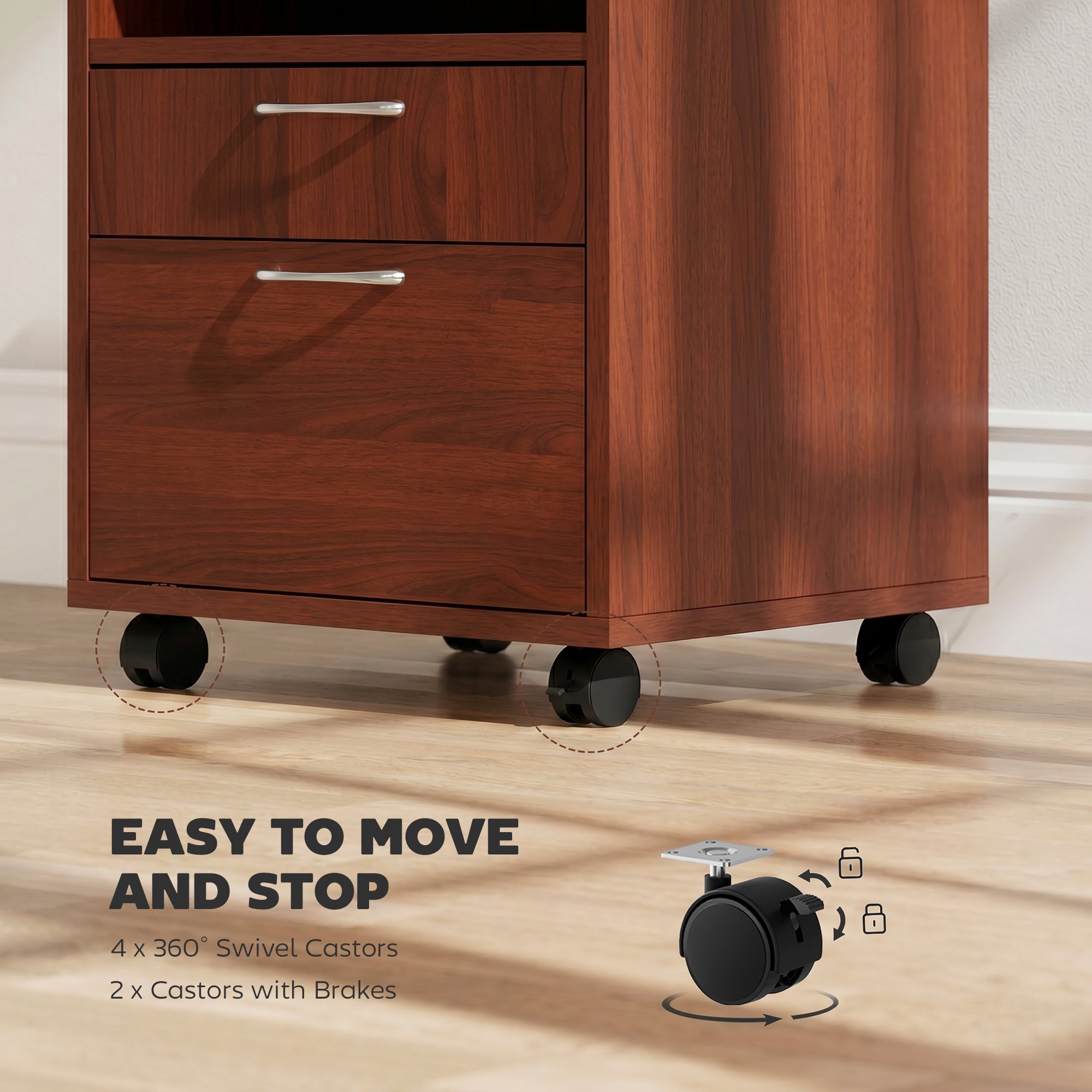 Mobile Storage Cabinet Organizer with Drawer and Cabinet, Printer Stand with Castors, Brown