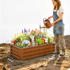 Galvanized Raised Garden Bed, 4' x 2' x 1' Metal Planter Box, for Growing Vegetables, Flowers, Herbs, Succulents, Brown