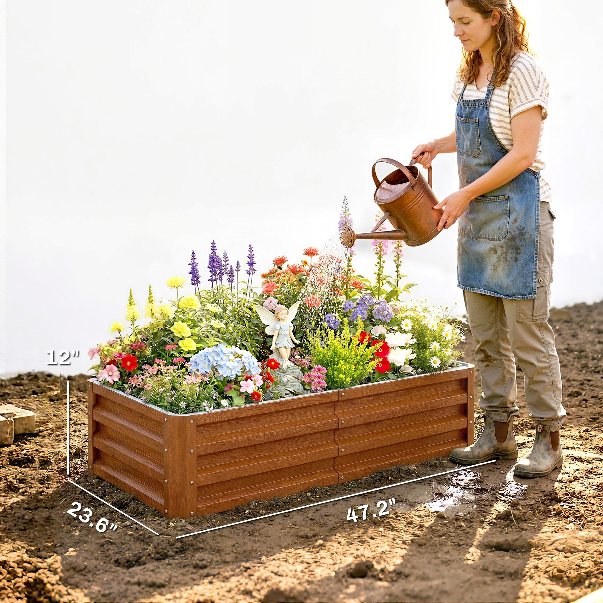 Galvanized Raised Garden Bed, 4' x 2' x 1' Metal Planter Box, for Growing Vegetables, Flowers, Herbs, Succulents, Brown