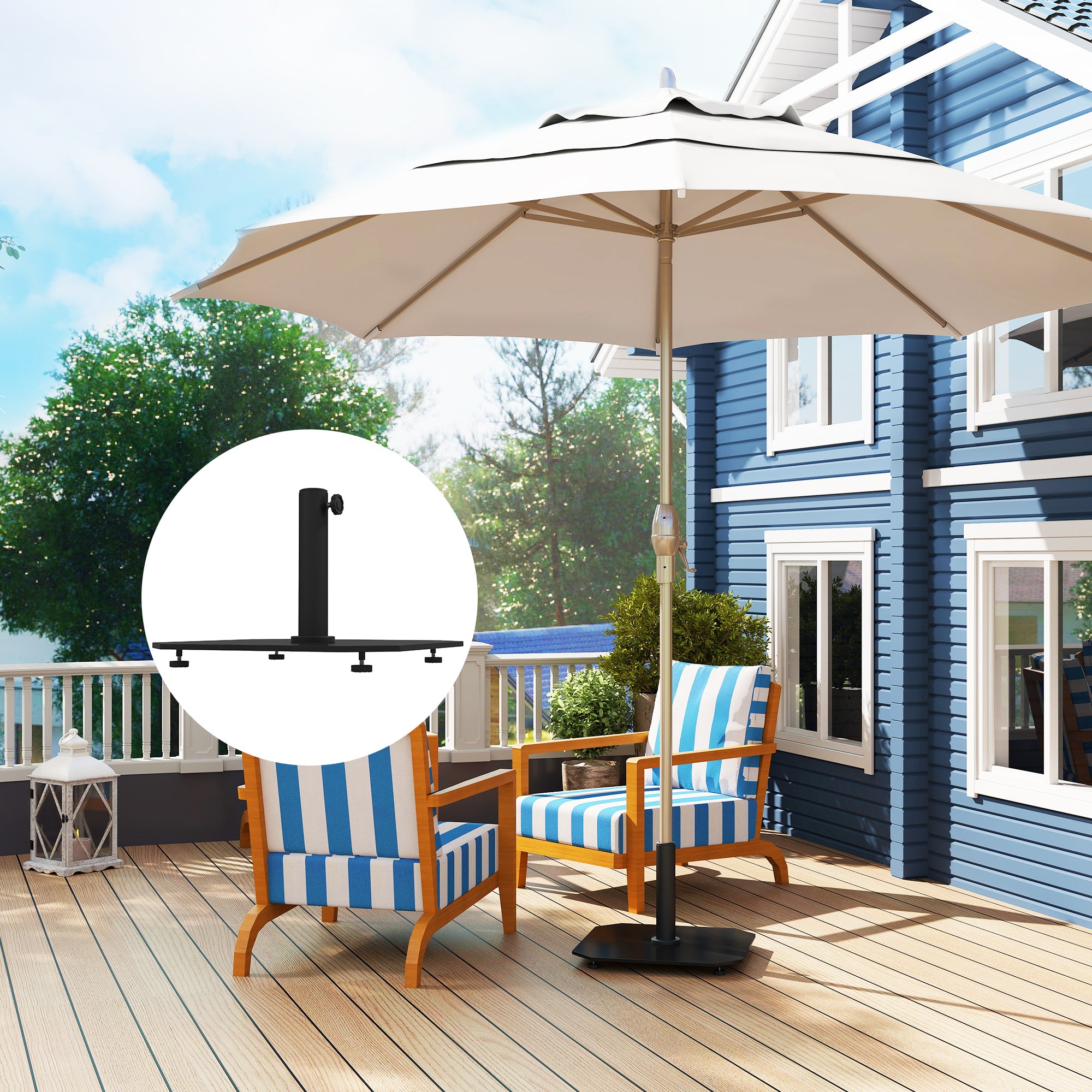 Square Patio Umbrella Base, 41 lbs Metal Umbrella Stand Base with Adjustable Foot Pads, Heavy Duty Patio Umbrella Holder for 1.3"/1.5"/1.9" Umbrella Poles for Outdoor, Lawn, Poolside, Black