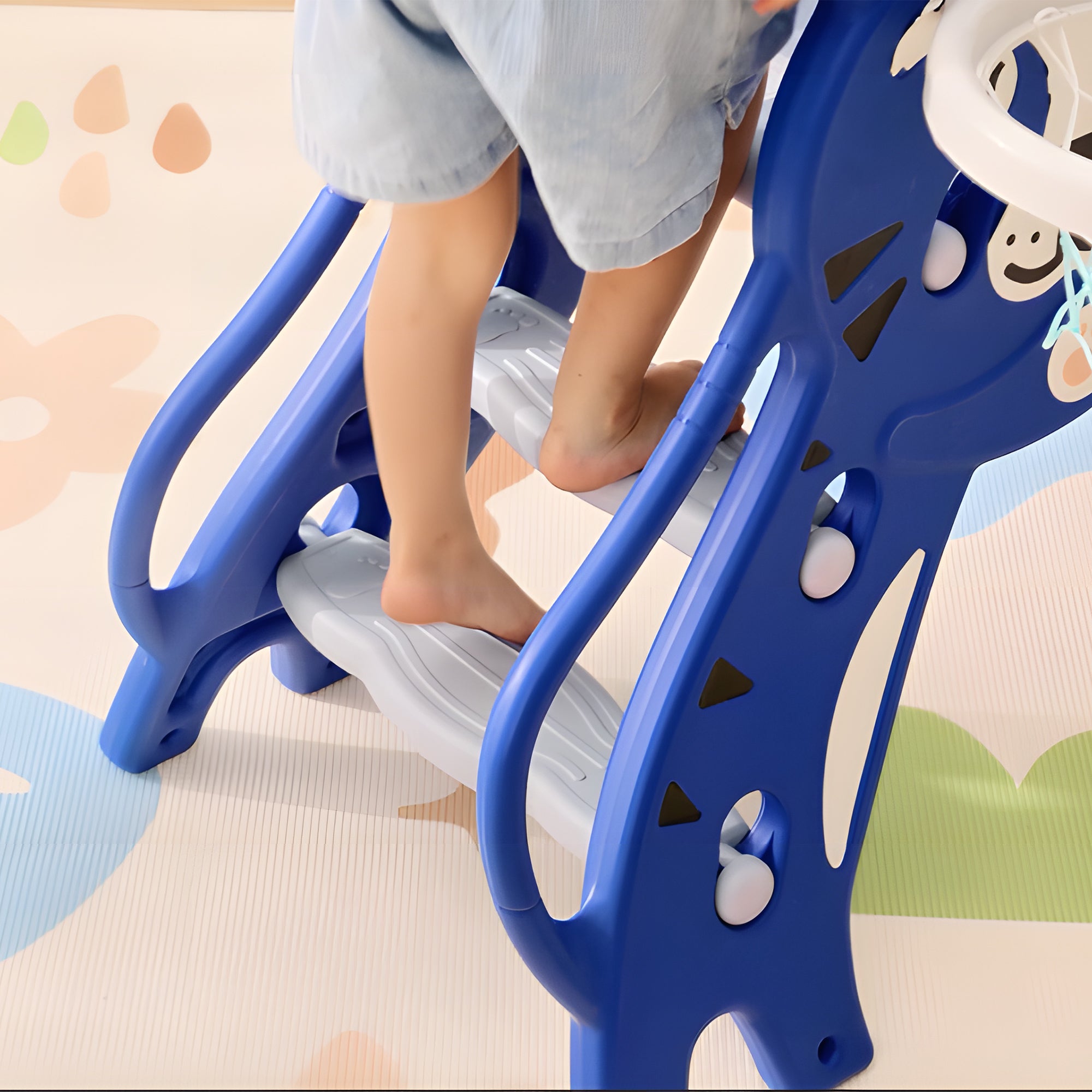 Slide for Kids with Basketball Hoop for Indoor Use, Easy Set Up Baby Slide for Kids 18-36 Months, Blue