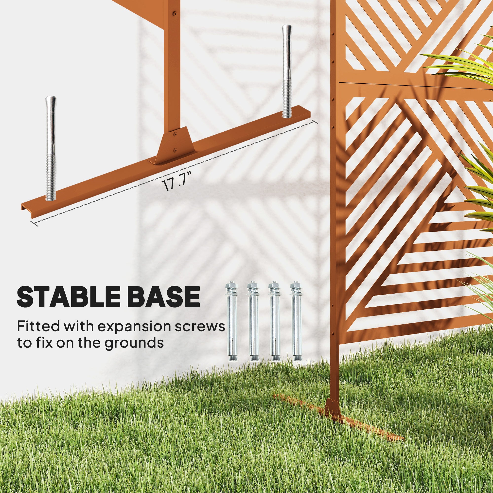 Decorative Privacy Fence Screen, Metal Outdoor Privacy Screen Climbing Plant Trellis with Stand, Rhombus Brown