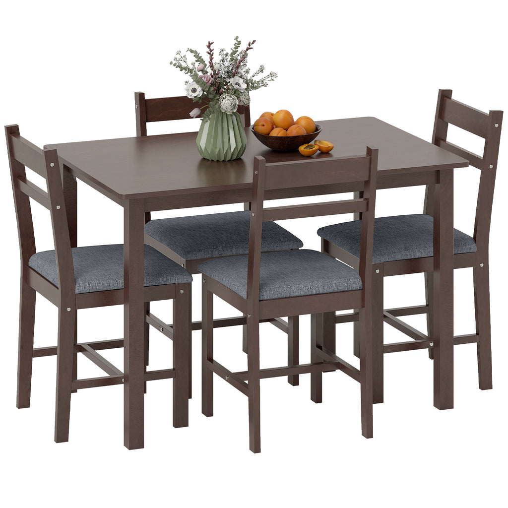 5-Piece Solid Wood Dining Table Set for 4, Farmhouse Kitchen Table with Upholstered Chairs for Dining Room, Walnut