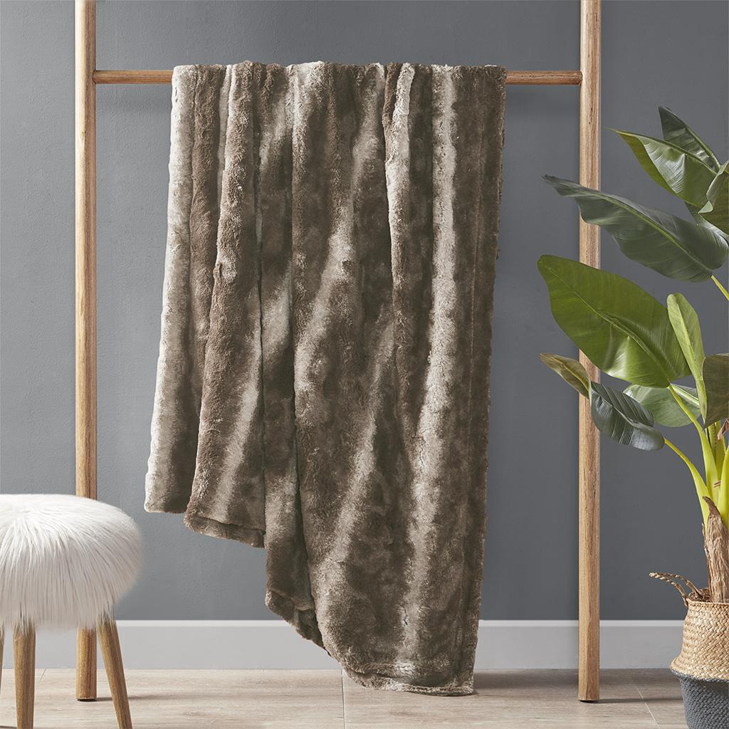 Machine Washable Oversized Throw with Luxuriously Soft Faux Fur, Solid Faux Mink Reverse, OEKO-TEX Certified, 70" L x 60" W x 0.25" H, Brown