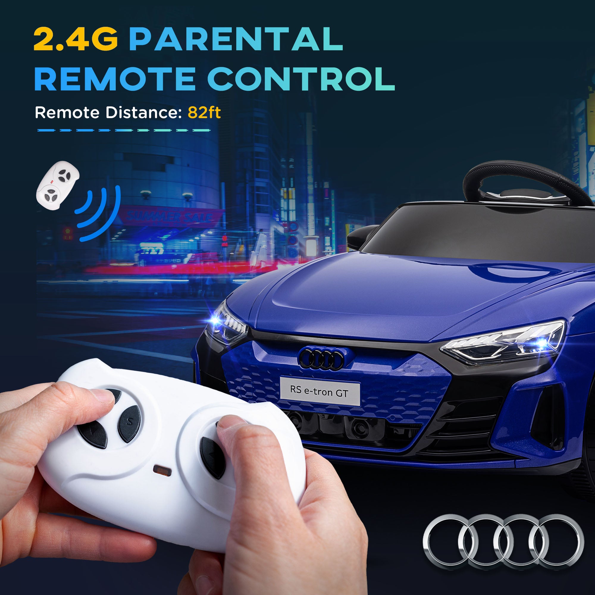 12V Licensed RS E-tron GT Kids Ride on Car with Remote Control, Suspension, Horn, Music, Lights, Dark Blue