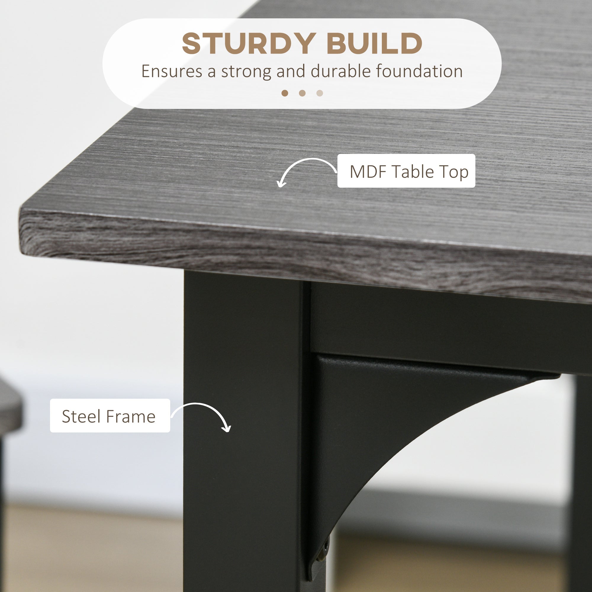 5-Piece Counter Height Bar Table with Space-Saving Design, Square Kitchen Table and Chairs Set with Footrest, Metal Legs, Industrial Dining Table Set for 4, Gray