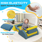 14 Pieces Foam Climbing Blocks for Toddlers, Indoor Climb and Crawl Activity Play Set, Yellow